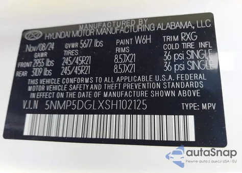 2025 Hyundai Santa Fe Calligraphy from USA, damaged, VIN 5NMP5DGLXSH102125